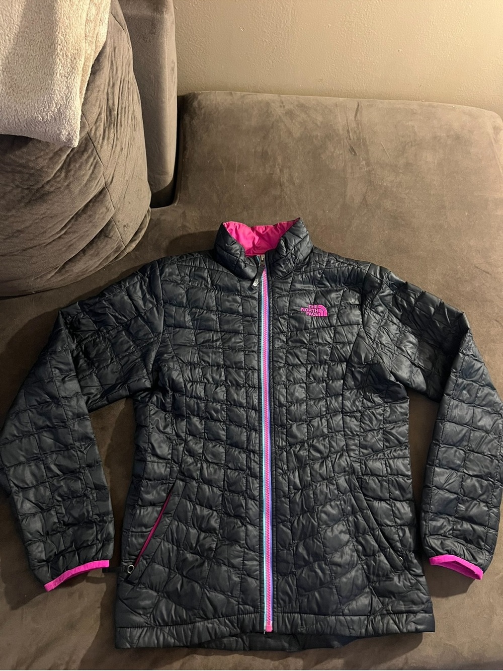 The North Face Black Puffer Jacket with Pink Trim